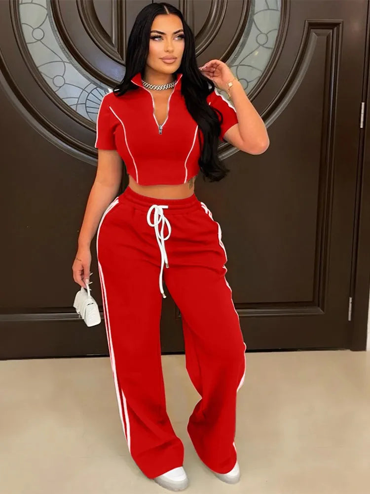 Hoodie Zipper Splicing Long Pants Set