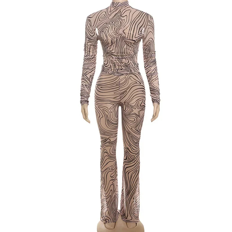 Striped Print Mesh 2 Piece Set