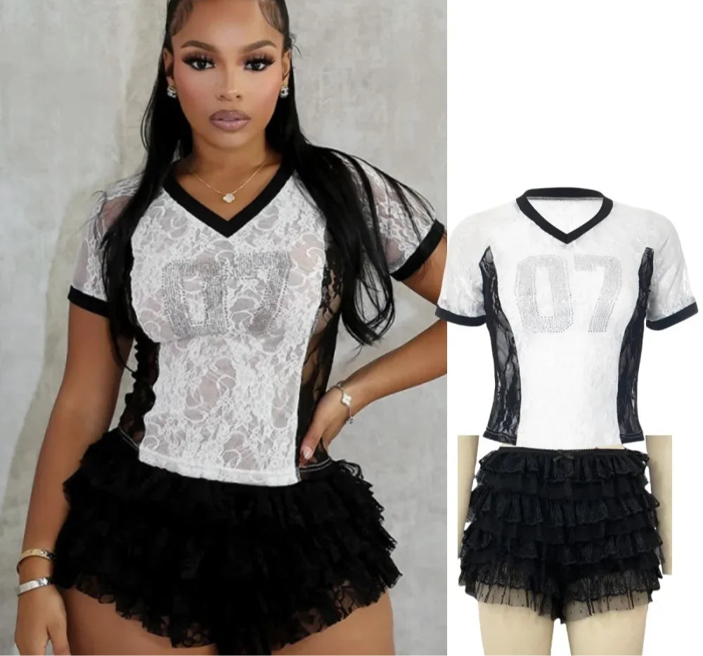 Lace Women 2 Piece Set Outfit
