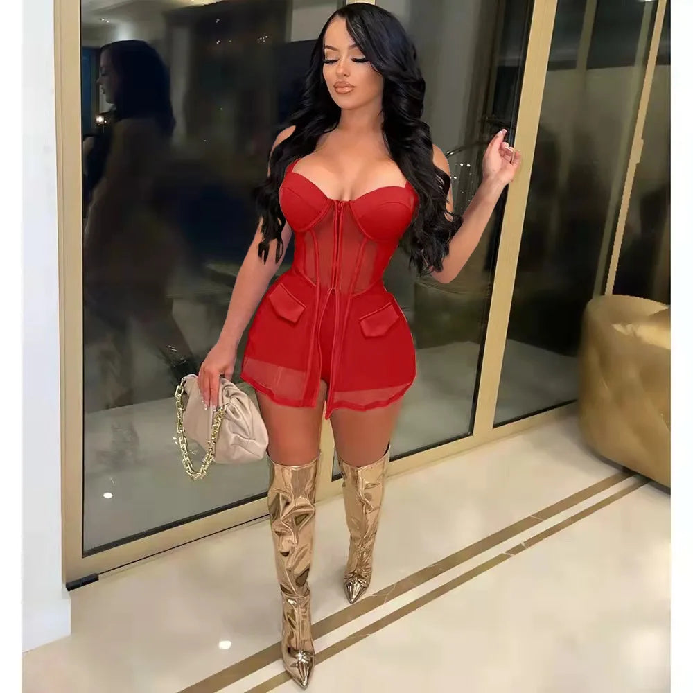 Mesh Matching Dress + Shorts 2 Pieces Outfit