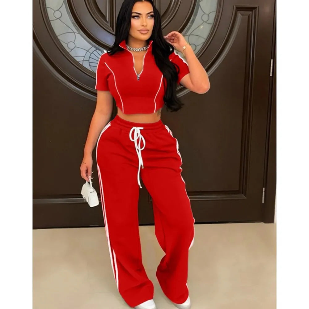 Hoodie Zipper Splicing Long Pants Set