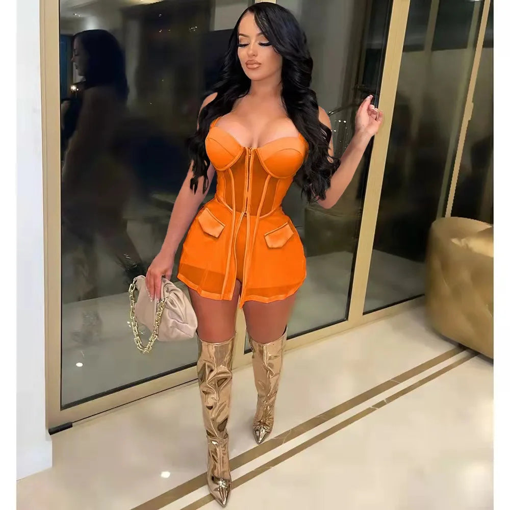 Mesh Matching Dress + Shorts 2 Pieces Outfit