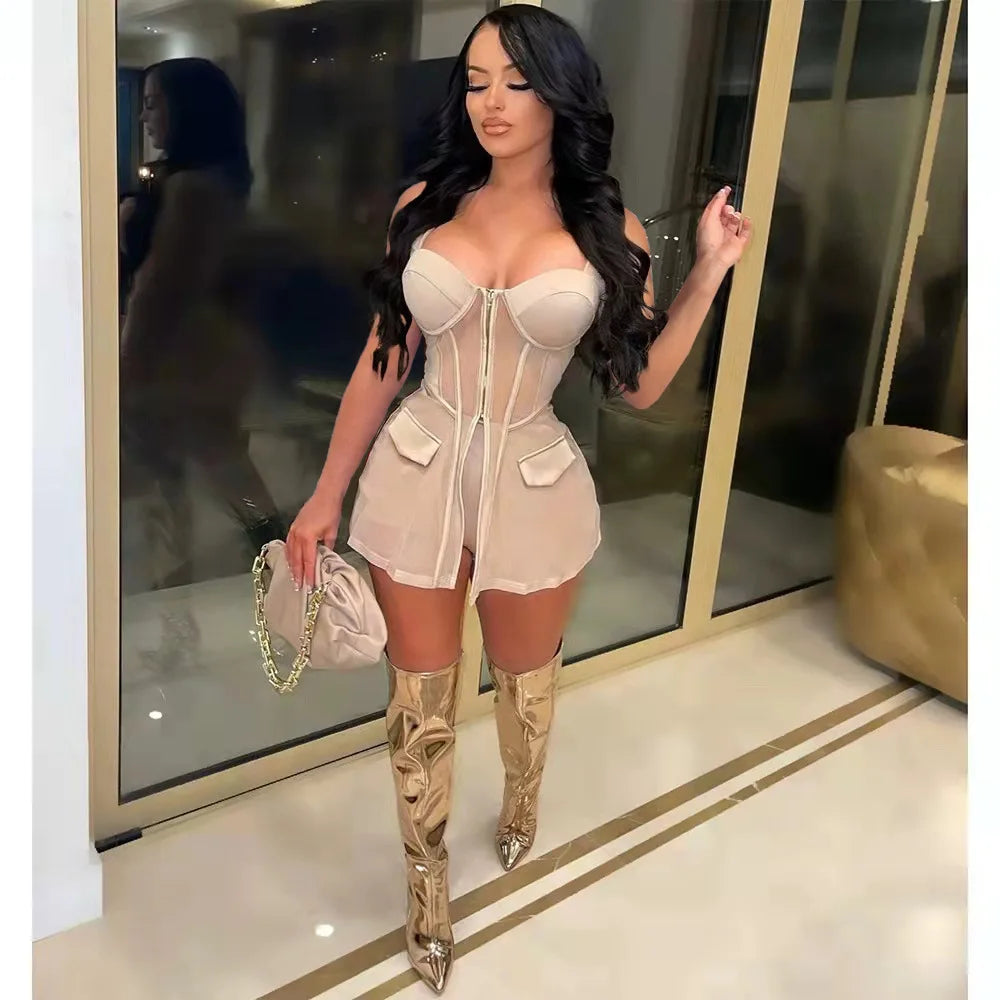 Mesh Matching Dress + Shorts 2 Pieces Outfit