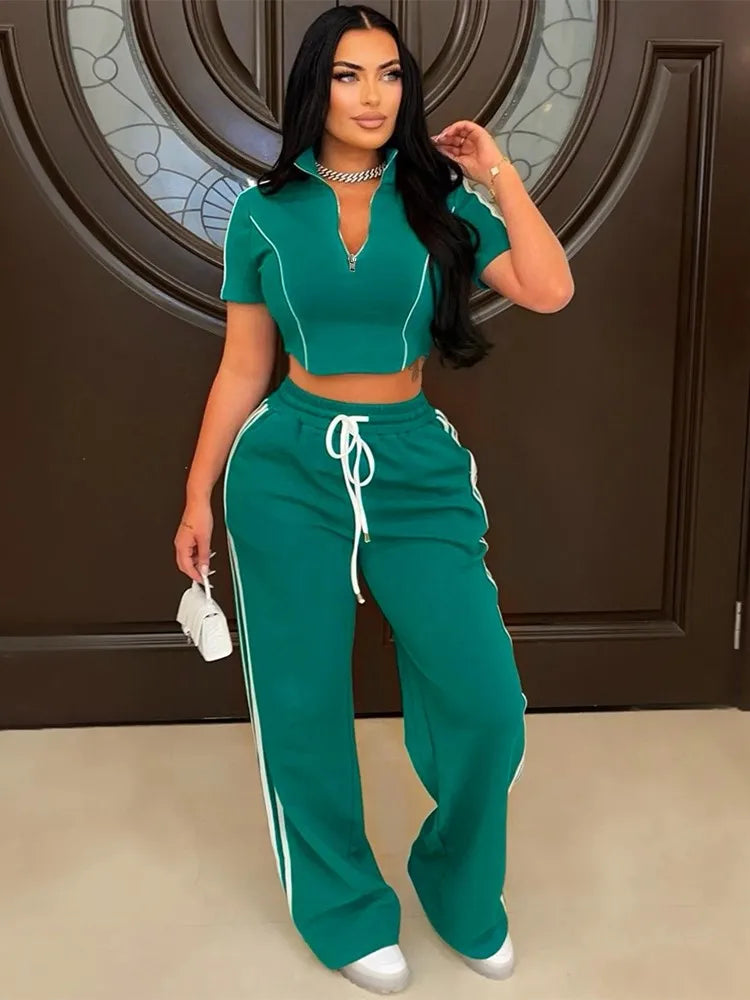 Hoodie Zipper Splicing Long Pants Set
