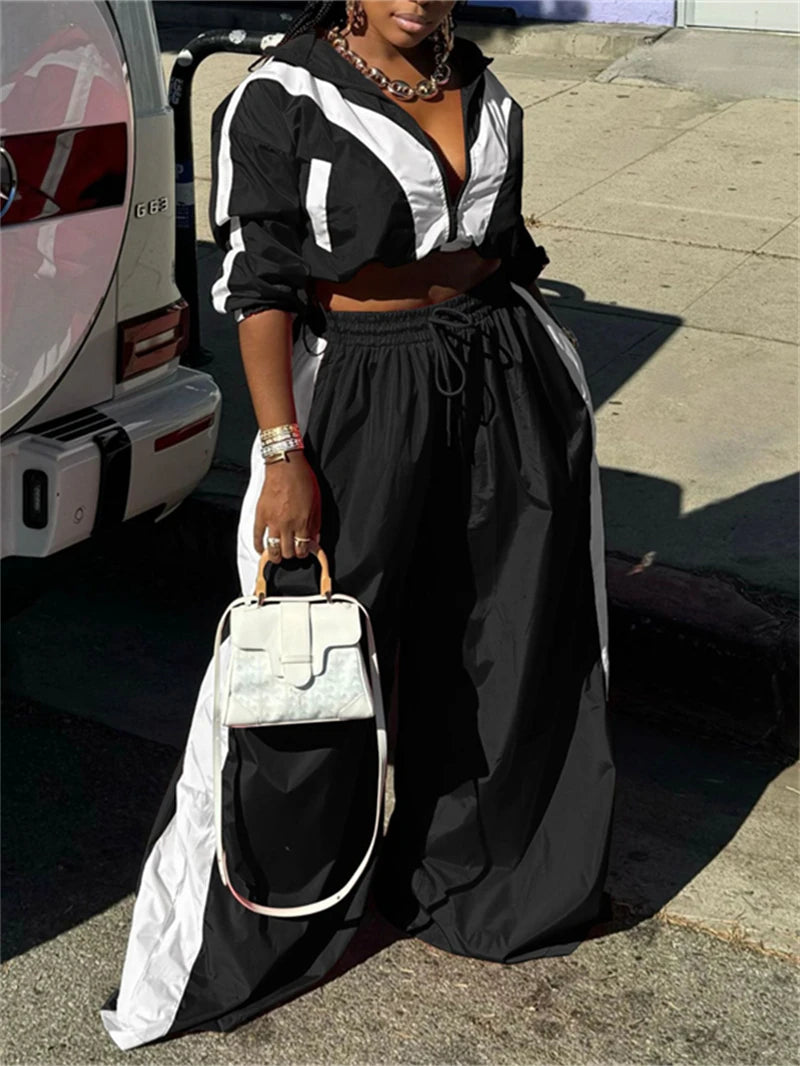 Casual Loose Crop Top Wide Leg Pants Set