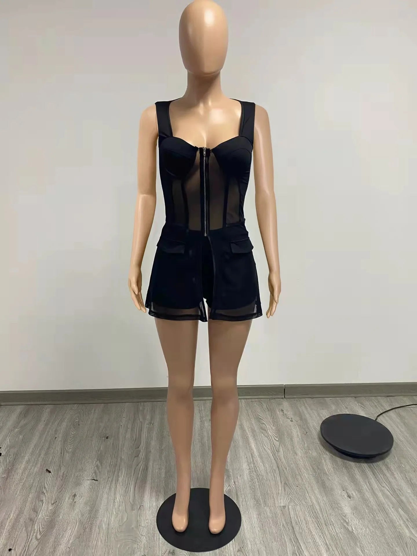 Mesh Matching Dress + Shorts 2 Pieces Outfit