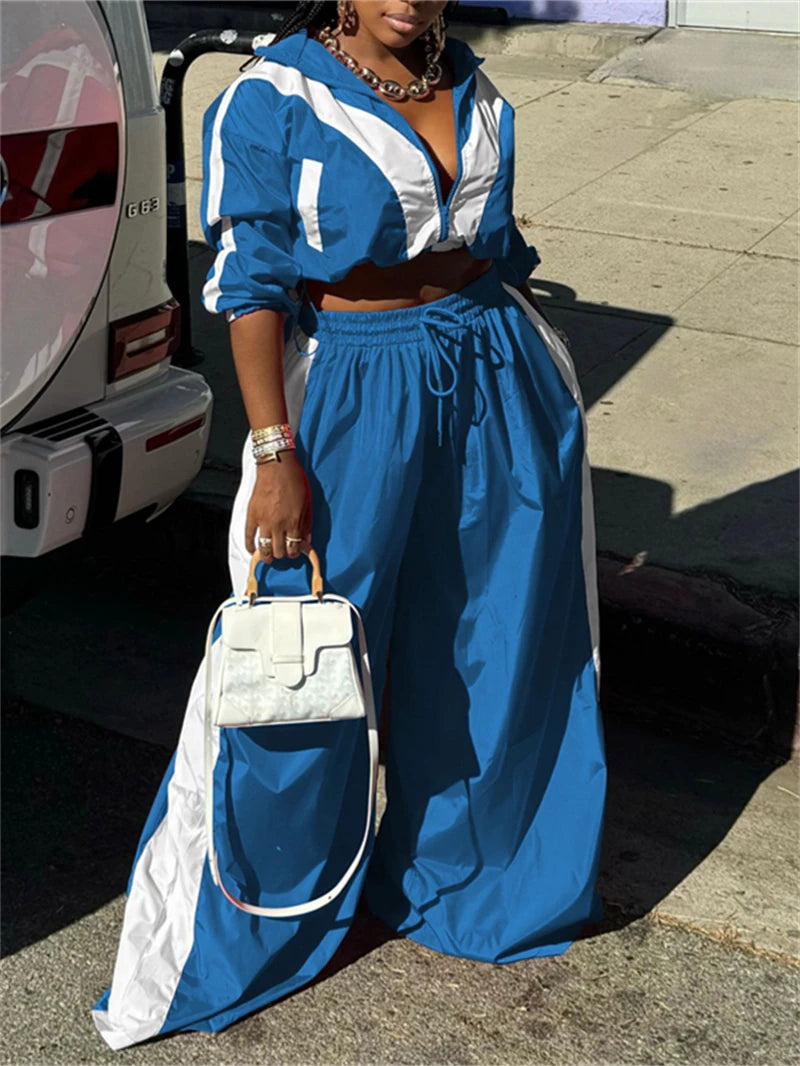Casual Loose Crop Top Wide Leg Pants Set