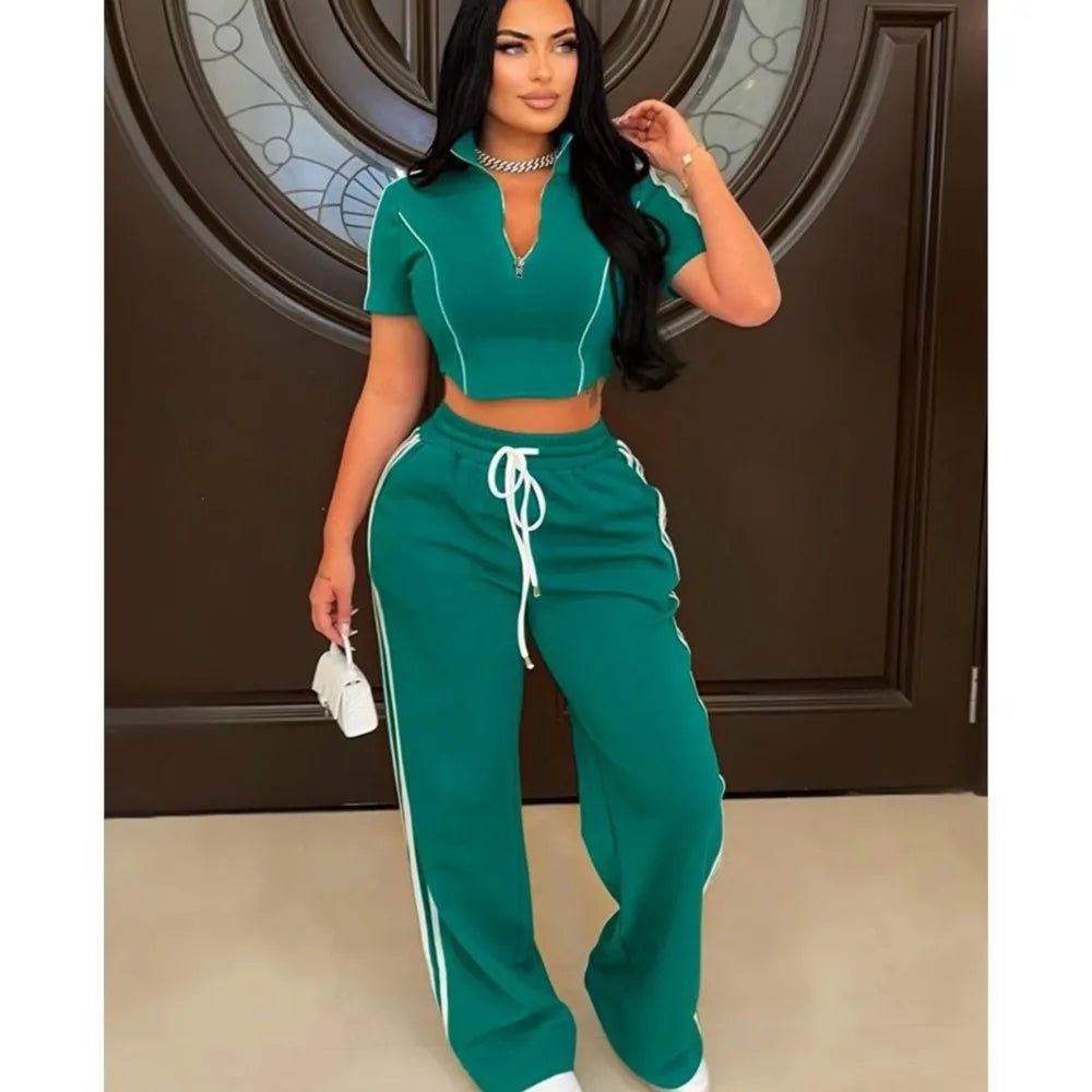 Hoodie Zipper Splicing Long Pants Set