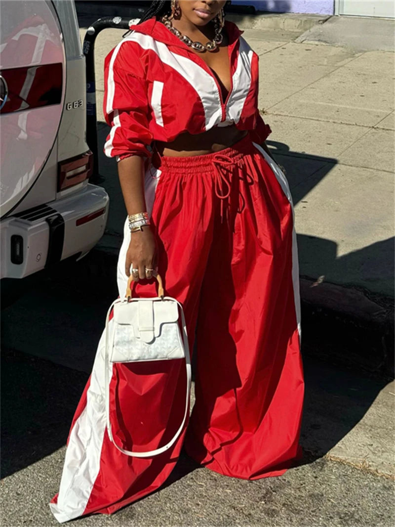 Casual Loose Crop Top Wide Leg Pants Set