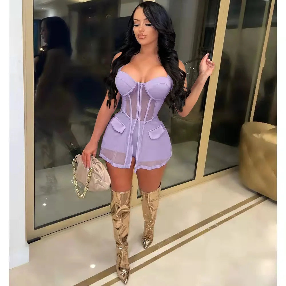 Mesh Matching Dress + Shorts 2 Pieces Outfit