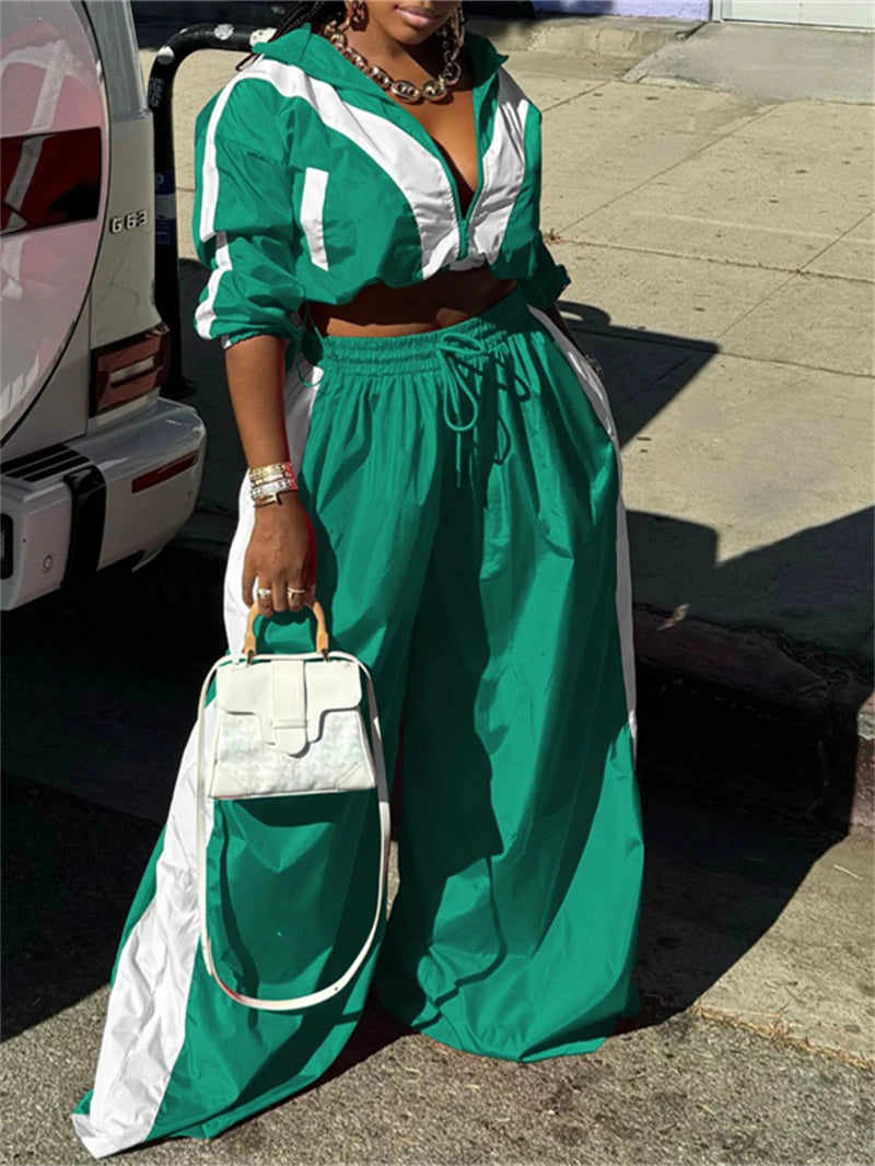 Casual Loose Crop Top Wide Leg Pants Set